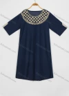 Wholesale Women's Plus Size Casual Half Sleeve Crew Neck Embroidery Denim Midi Dress - Liuhuamall