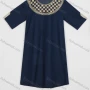 Wholesale Women's Plus Size Casual Half Sleeve Crew Neck Embroidery Denim Midi Dress preview
