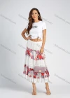 Wholesale Women's Chiffon Floral Print Splicing Elastic Waist Layered Casual Midi Skirt - Liuhuamall