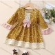 Wholesale Baby Floral Print Round-Neck Bell Sleeve Lace Trim Hem Bow-knot Dress  Clothing Wholesale Market Liuhua