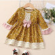 Baby Floral Print Round-Neck Bell Sleeve Lace Trim Hem Bow-knot Dress  Clothing Wholesale Market -LIUHUA