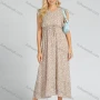 Wholesale Women's Casual V Neck Ruffle Trim Maxi Ditsy Floral Print Dress preview