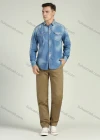 Wholesale Men's Distressed Light Wash Long Sleeve Button Down Casual Denim Shirt - Liuhuamall