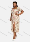 Wholesale Women's Square Neck Floral Print Split Thigh Midi Dress - Liuhuamall