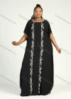 Wholesale Women's African Plus Size Vintage Round Neck Robe Batwing Sleeve Floral Embroidery Plain Kaftan Dress - Liuhuamall