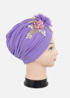 Wholesale Women's Casual Flower Appliques Ruched Headwrap Hat - Liuhuamall