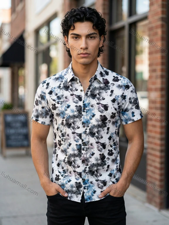 Wholesale In Stock Men's Slim Fit Floral Print Short Sleeve Shirt 2026 | Casual Formal Button - Down Shirts for Men