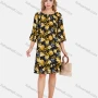 Wholesale Women's Elegant Frill Neck 3/4 Sleeve Floral Print Ruffle Hem Knee Length Dress With Belt preview