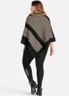 Wholesale Women's Zip Collar Houndstooth Print Fringe Trim Knit Poncho - Liuhuamall