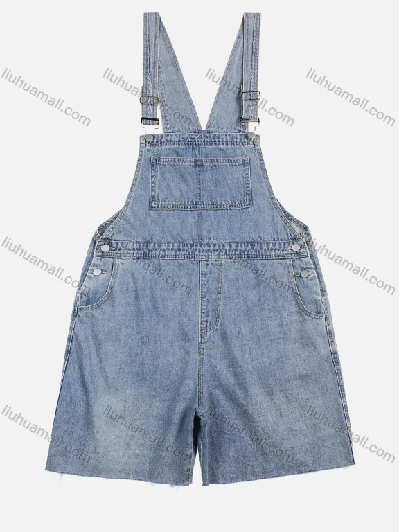 Wholesale Women's Straight Wide Leg Side Pocket Short Suspenders Denim Romper