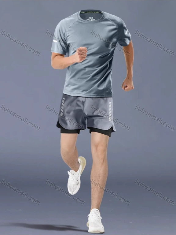 Wholesale Men's Fitness Clothes Marathon Running Training Short Sleeve shirts With Shorts Quick-drying Sports Set