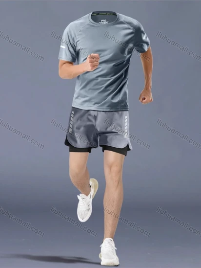 Wholesale Men's Fitness Clothes Marathon Running Training Short Sleeve shirts With Shorts Quick-drying Sports Set