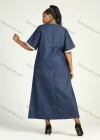 Wholesale Women's Plus Size 3/4 Sleeve Round Neck Embroidery Denim Kaftan Maxi Dress - Liuhuamall
