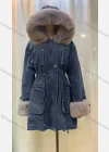 Wholesale Women's Hooded Fleece Lined Pockets Buttons Belted Buckled Cuff Mid Length Denim Denim Coat - Liuhuamall