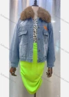 Wholesale Women's Fuzzy Faux Fur Labelled Rivets Flap Pockets Buttons Denim Jacket 2031# - Liuhuamall
