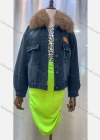 Wholesale Women's Fuzzy Faux Fur Labelled Rivets Flap Pockets Buttons Denim Jacket 2031# - Liuhuamall