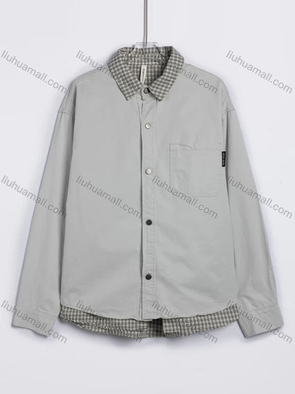 Wholesale Women's Casual Plaid Collar Contrast Layered Denim Jacket 850#