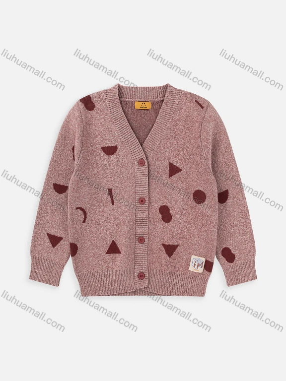 Wholesale Girls Cute Long Sleeve Geometry Print Button Down Sweater Cardigan