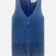 Women's Fashion Sleeveless V Neck Patch Pockets Denim Vest Dark Blue Clothing Wholesale Market -LIUHUA