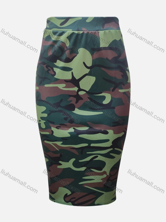 Wholesale Women's Casual Camo High Waist Elastic Waist Skirt