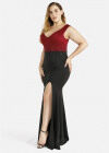 Wholesale Women's Fashion V Neck Sleeveless Splicing Two Tone Rhinestone Zipper Split Thigh Evening Dress - Liuhuamall