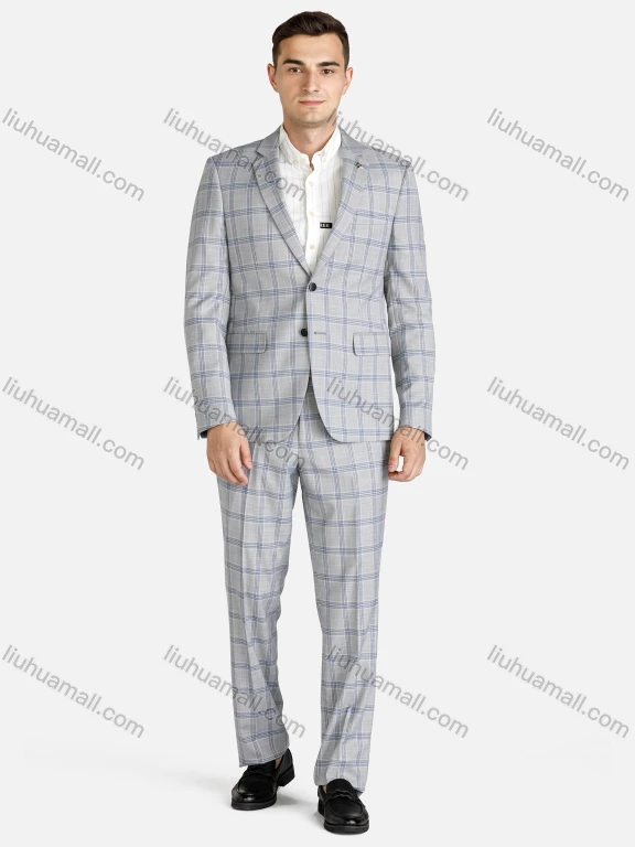 Wholesale Men's Formal Plaid Slim Fit Single Breasted Pockets Blazer & Trousers 2-Piece Suit Set