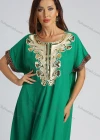 Wholesale Women's Sequin Embroidery Trim Ruffle Hem Batwing Sleeve Maxi Kaftan - Liuhuamall