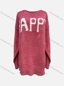 Wholesale Women's Casual Crew Neck Long Sleeve Mid Length Letter Fleece Sweater 8158#, LIUHUA CLOTHING WHOLESALE