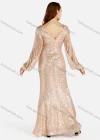 Wholesale Women's Elegant V Neck Cut Out Sleeve Sequin Cutout Back Evening Dress - Liuhuamall
