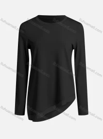 Wholesale Women's Casual Long Sleeve Plain Crew Neck Fake 2-piece Asymmetrical Hem Blouse, LIUHUA CLOTHING WHOLESALE