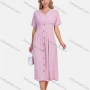 Wholesale Women's High Waist Casual V Neck Short Sleeve Button Decor Plain Midi Dress preview