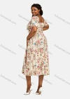 Wholesale Women's Square Neck Floral Print Split Thigh Midi Dress - Liuhuamall