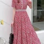 Wholesale Women's Casual Vintage V Neck Short Sleeve Floral Print Midi Dress preview
