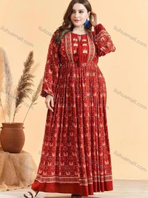 Wholesale Women's Vintage High Waist Tie Neck Lantern Sleeve Floral Print Maxi Dress, LIUHUA CLOTHING WHOLESALE