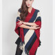 Women's Casual Striped Colorblock Scarf Hem V Neck Mid Length Cape Red Clothing Wholesale Market -LIUHUA