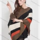 Wholesale Women's Casual Striped Colorblock Scarf Hem V Neck Mid Length Cape Coffee Clothing Wholesale Market Liuhua