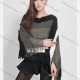 Wholesale Women's Casual Striped Colorblock Scarf Hem V Neck Mid Length Cape Gray Clothing Wholesale Market Liuhua
