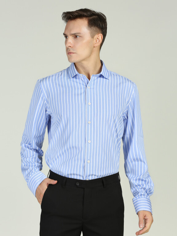 Men's Formal Long Sleeve Wrinkle-Resistant Striped Button Down Dress Shirt, Clothing Wholesale Market -LIUHUA, All Categories