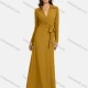 Wholesale Women's Casual Plain Turn Down Collar Rib-knit Lace Up Maxi Dress 5# Clothing Wholesale Market Liuhua