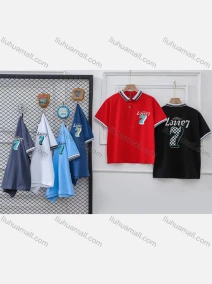 Wholesale Boy's Casual Letter & Number Print Striped Trim Short Sleeve Polo Shirt, LIUHUA CLOTHING WHOLESALE