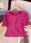 Wholesale Women's Casual Sweetheart Spaghetti Strap Ruched Split Side Plain Top - Liuhuamall