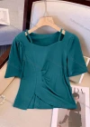 Wholesale Women's Casual Sweetheart Spaghetti Strap Ruched Split Side Plain Top - Liuhuamall