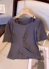 Wholesale Women's Casual Sweetheart Spaghetti Strap Ruched Split Side Plain Top - Liuhuamall