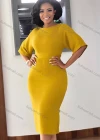 Wholesale Women's Plain Round Neck Zipper Back Half Sleeve Bodycon Cocktail Midi Dress - Liuhuamall