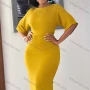 Wholesale Women's Plain Round Neck Zipper Back Half Sleeve Bodycon Cocktail Midi Dress preview