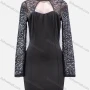 Wholesale Women's Plain Guipure Lace Mock Neck Cut Out Zip Back Long Sleeve Short Dress preview