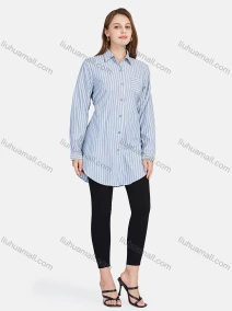 Wholesale Women's Casual Button Down Long Sleeve Striped Tunic Shirt, LIUHUA CLOTHING WHOLESALE