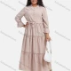 Wholesale Women's Casual Plain Button Front Long Sleeve Flared Hem Maxi Shirt Dress With Belt Pale Chestnut Clothing Wholesale Market Liuhua