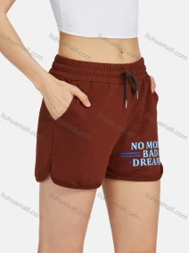 Wholesale Women's Casual Letter Print Side Slit Drawstring Shorts 2203#, LIUHUA CLOTHING WHOLESALE