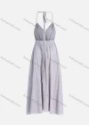 Wholesale Women's Sexy Plain Shirred Backless Peplum Shirred Maxi Halter Dress - Liuhuamall